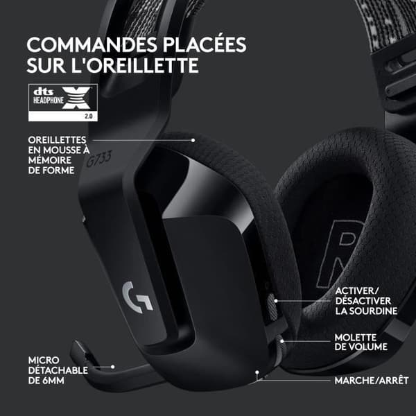 Gaming headset - Trådløs - Logitech G - G733 Lightspeed - PS5, PS4, PC, MAC - Sort