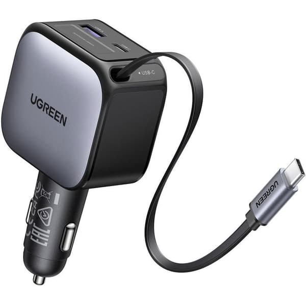 Biloplader - UGREEN - 60W - USB-A + USB-C - Sammenklappelig version - Sort