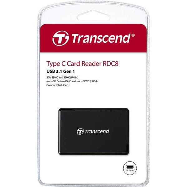Transcend Eksternal USB-C® Hukommelseskortlæser (USB 3.1 Gen 1) sort