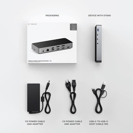 Dockingstation - Satechi - Triple Display 4K - USB-A og USB-C - 100W strømforsyning - Grå