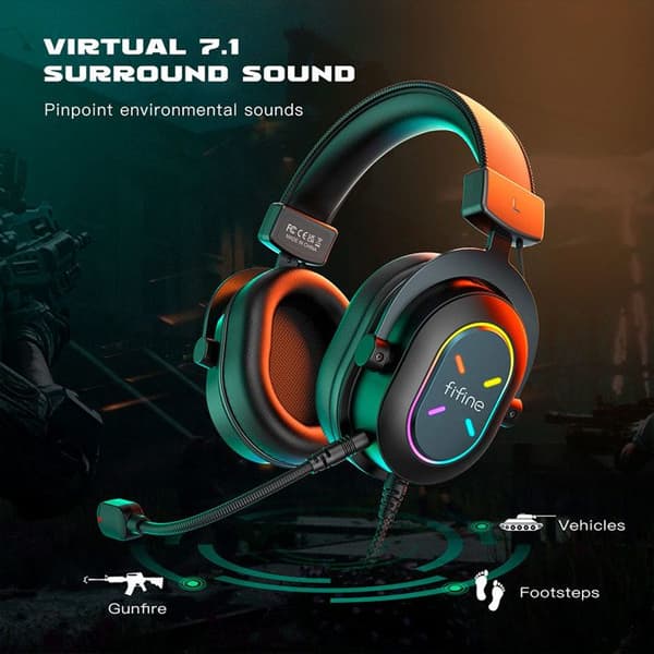 Fifine H6X Professionelt USB RGB Gaming Headset, sort