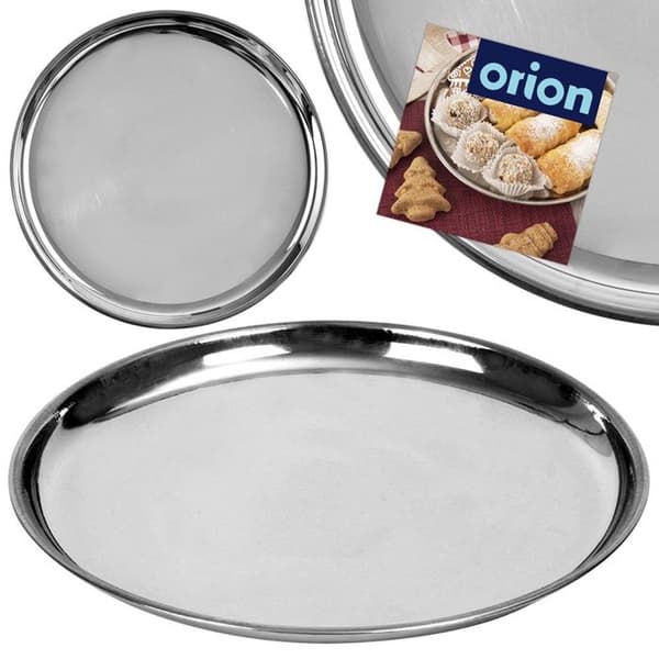 Rund serviceplade i rustfrit stål - ORION - 28 cm - Grå - Poleret finish - Robust - Elegant