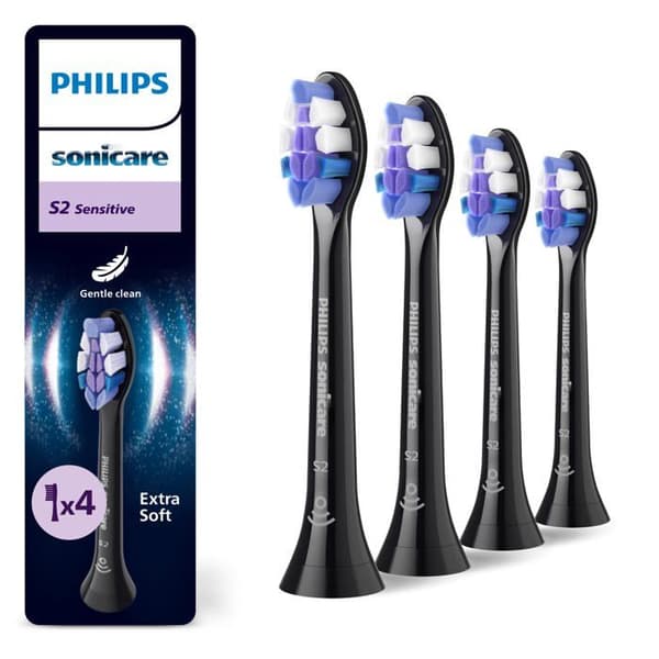 Reservedele til tandbørstehoveder - Philips - S2 Sensitive - Pakke med 4 - Sort - Ultra-bløde børstehår