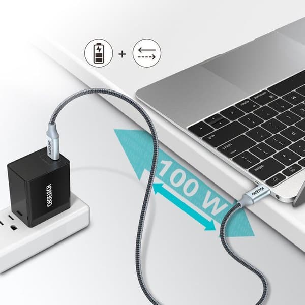 USB Type C-kabel - USB Type C 5 A 100 W Power Delivery 480 Mbit/s 1,8 m grå