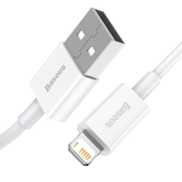 BASEUS 2m 2.4A hurtigopladningsdatakabel Kompatibel med iPhone, Hvid