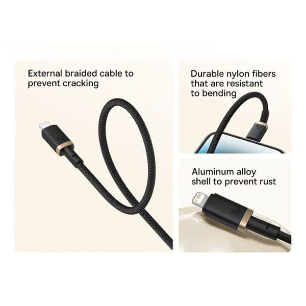 Data kabel USB-C til Lightning, 20W, 2m - Baseus Dura (P10377800U01-02) - Guld / Sort