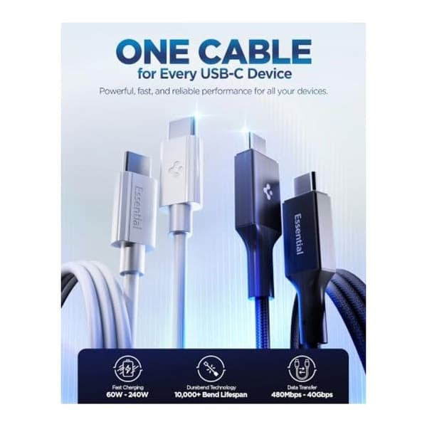 USB-C til C-kabel - SPIGEN - Essential - 100W PD - 2 m - USB 3.2 Gen1 5 Gbps