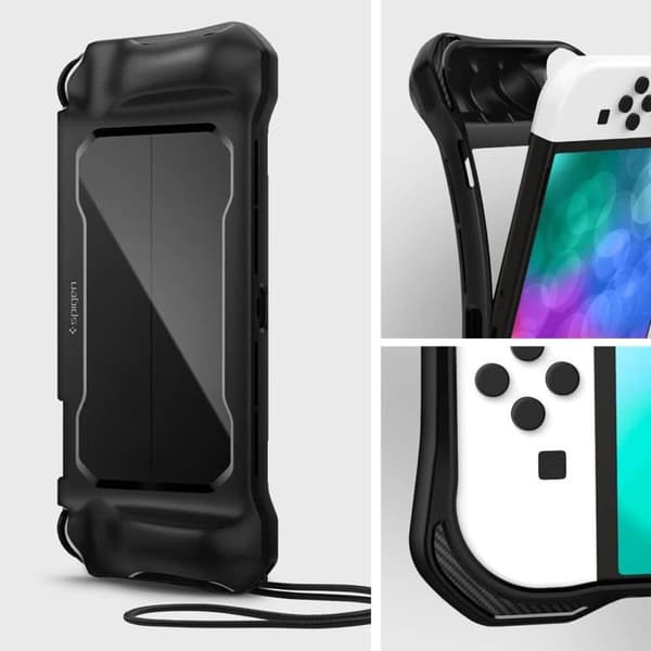 Coque - SPIGEN - ACS04020 - Kompatibel med Nintendo Switch OLED - Mat Sort - Maksimal beskyttelse