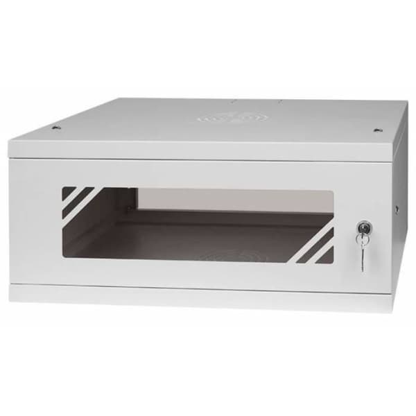 Rackskåp 19" 4U, 450MM glasdörr, grå