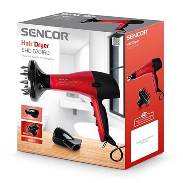 Hårtørrer - SENCOR - SHD 6701RD - 2000 W - 3 Temperaturer - 2 Hastigheder