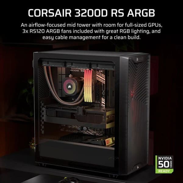 PC-chassi - CORSAIR - 3200D RS ARGB - Mellanstor - 3 RS120 ARGB-fläktar - Grå