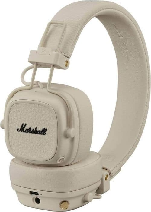 Beige vikbar Marshall Major V over-ear hörlurar