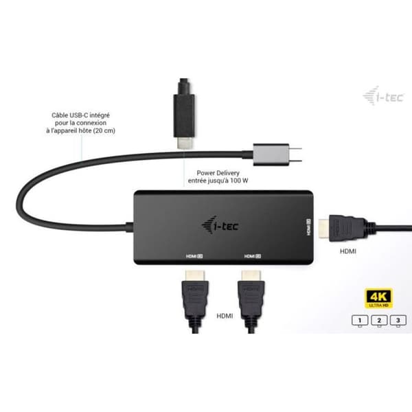 i-tec USB-C Triple 4K HDMI Video Adapter, Power Delivery 100W