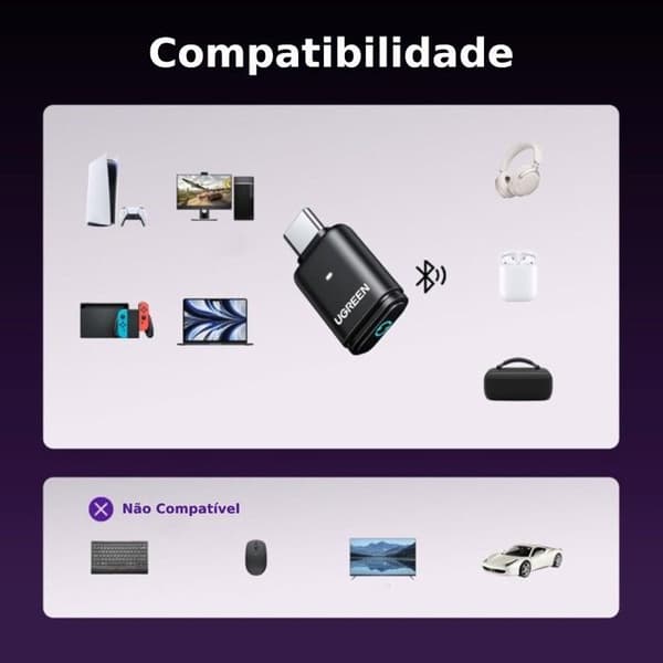 Bluetooth Dongle - UGREEN - Aptx Audio - USB C - Lav Latens - Kompatibel med PS5 PS4 Switch
