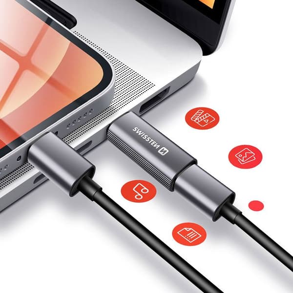 USB-C Han til Lightning Hun 3A Swissten Swissten Grå