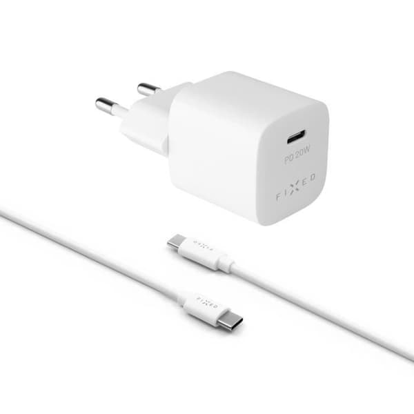 USB-C-lader - FIXED - Mini - 20W - 1 meter - Hvid