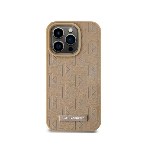 Coque - KARL LAGERFELD - iPhone 14 Pro Max - Monogrammønster - Metallisk Logo - Beige