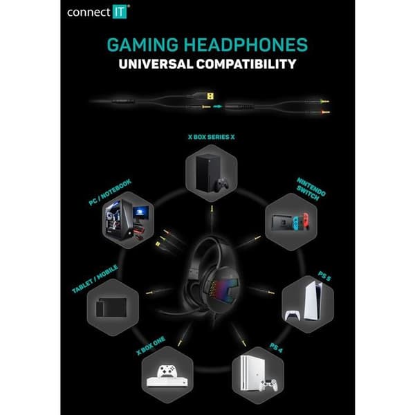 Gaming headset - CONNECT - NEO - Kable - Mikrofon - Sort