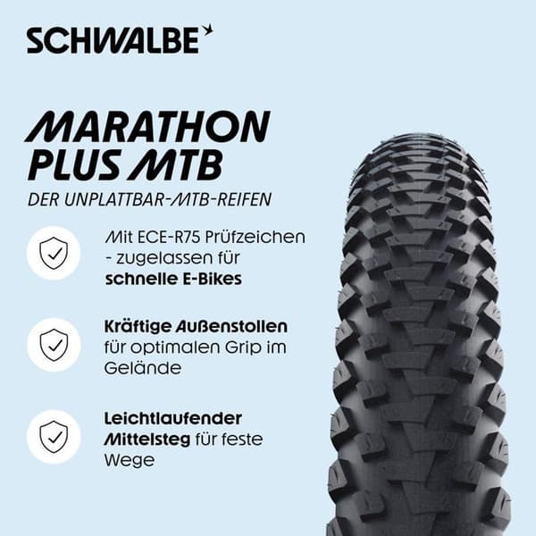 Cykeldæk - Schwalbe - Marathon Plus MTB - Performance Line - Sort - 27.5" x 2.35