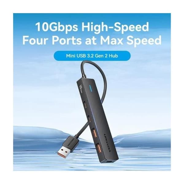 USB 3.2 Hub - VENTION - CHSBB - 4 porte - 10 Gbps - Kompakt og bærbart design
