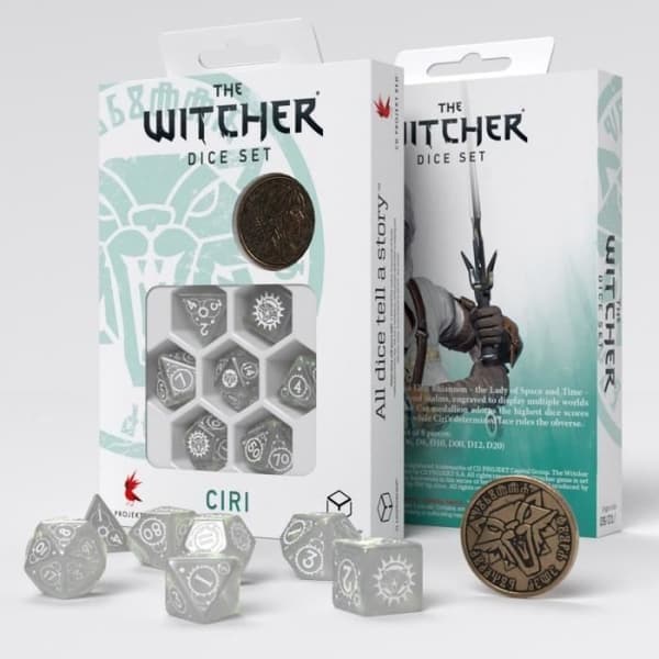 Terningespil - Ciri - 7 plastiske terninger - Titan & Hvid - The Witcher