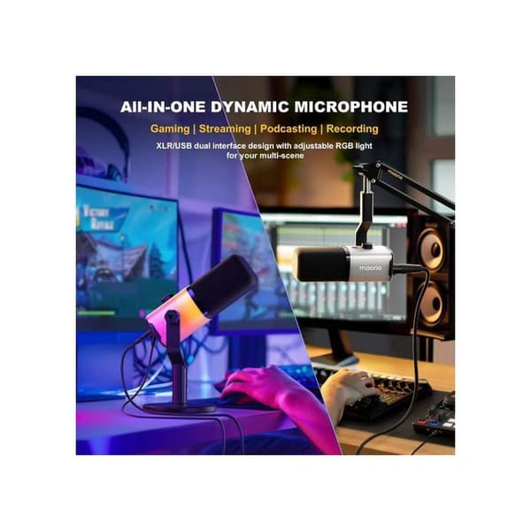 USB/XLR dynamisk mikrofon - MAONO - PD100X - Kardiode - USB-C/XLR - Programmerbar RGB