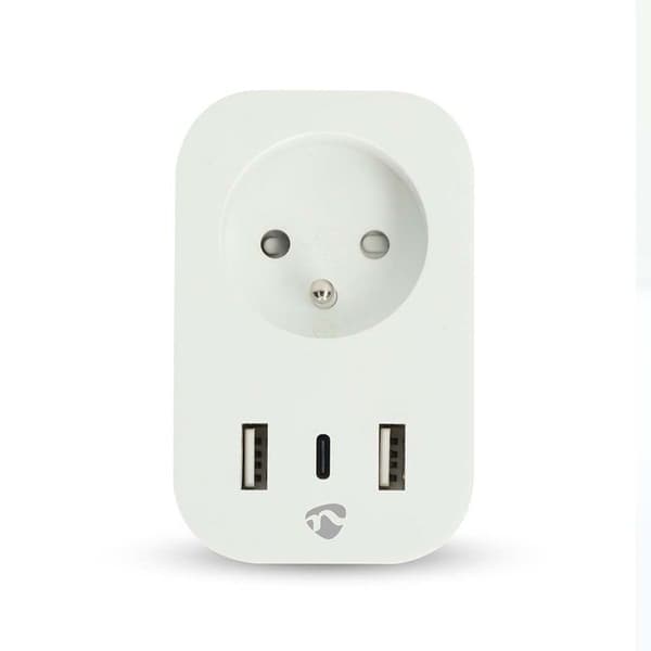 Ansluten kontakt - NEDIS - Typ E - 3680W - 2 USB-A-portar - USB-C PD - Timer