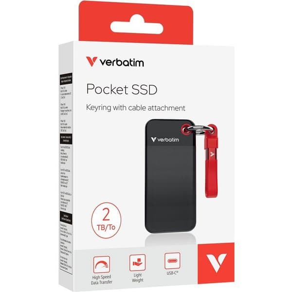 Ekstern SSD-disk - VERBATIM - Pocket - 2 To - Sort / Rød