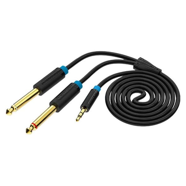 Audio Kabel - VENTION - TRS 3,5 mm til 2 x 6,35 mm - 2 meter - Sort - Professionel