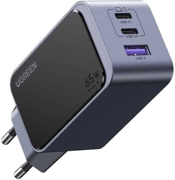 Lader - Ugreen - 35042 - 65W - 3 Porte - GaN Infinity - Grå