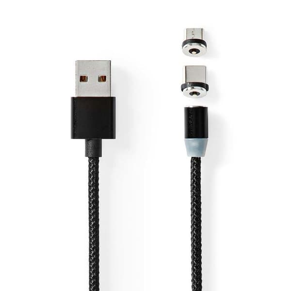USB-kabel - NEDIS - CCGB60630BK20 - USB 2.0 - Typ-A, Micro-B, Typ-C - Förgylld