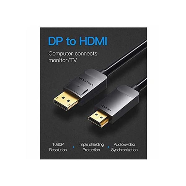 DisplayPort til HDMI-kabel - Vention - 2 m - Han til hun - Multifarvet - Computer - TV - Tablet