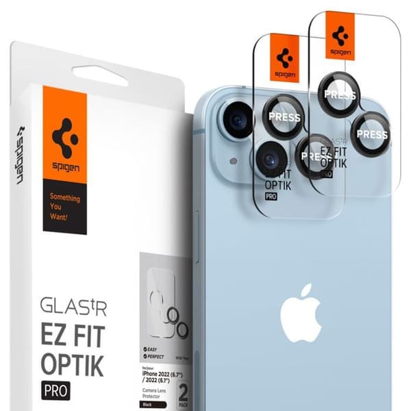 Hærdet glas til kamera - SPIGEN - iPhone 14 / 14 Plus - 2 pak - Ridsefast - Sort