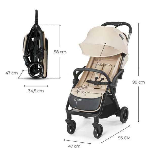 KINDERKRAFT - Klapvogn APINO - 4 hjul - Beige