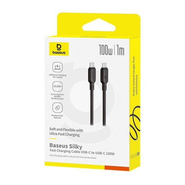 Baseus Silky Series USB-C Kabel 100W 1m - Hurtig opladning og dataoverførsel - Sort
