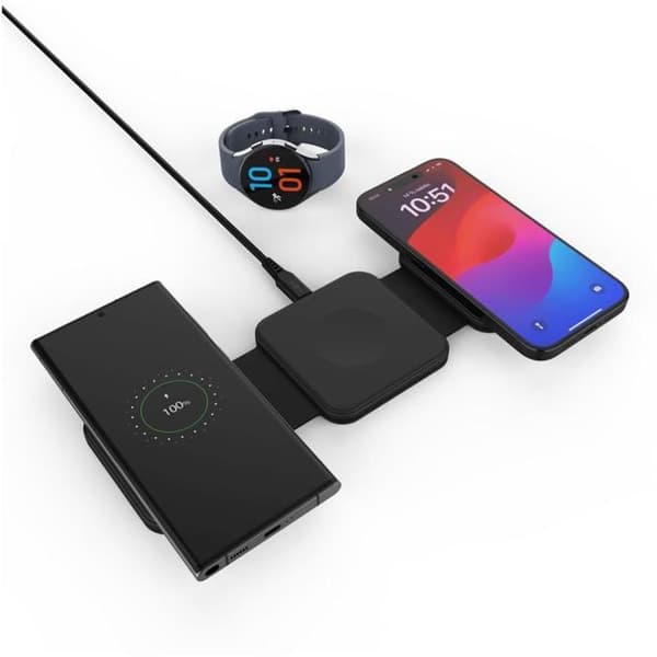 Trådløs oplader - FIXED - Samsung - 33W - 3 udgange - USB-C - Sort