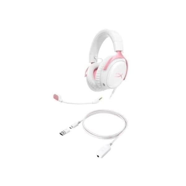 HyperX Cloud III Gaminghörlurar USB Vit/Rosa