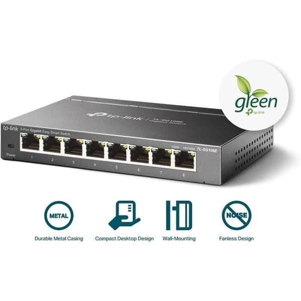 TP-Link skrivebords switch med 8 porte 10/100/1000 Mbps