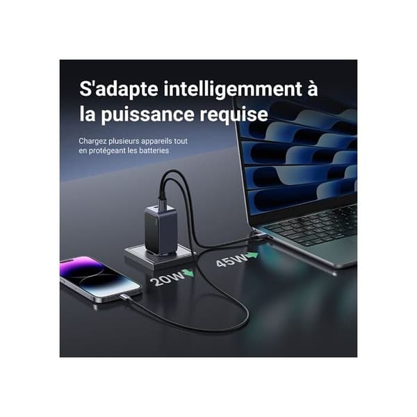 Lader - Ugreen - 35042 - 65W - 3 Porte - GaN Infinity - Grå