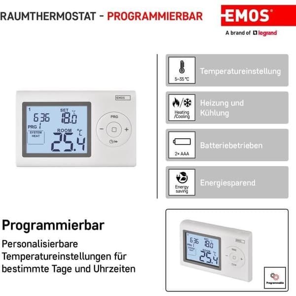 Vægtermostat - EMOS - P5607 - Digital - Programmerbar - Frostbeskyttelse