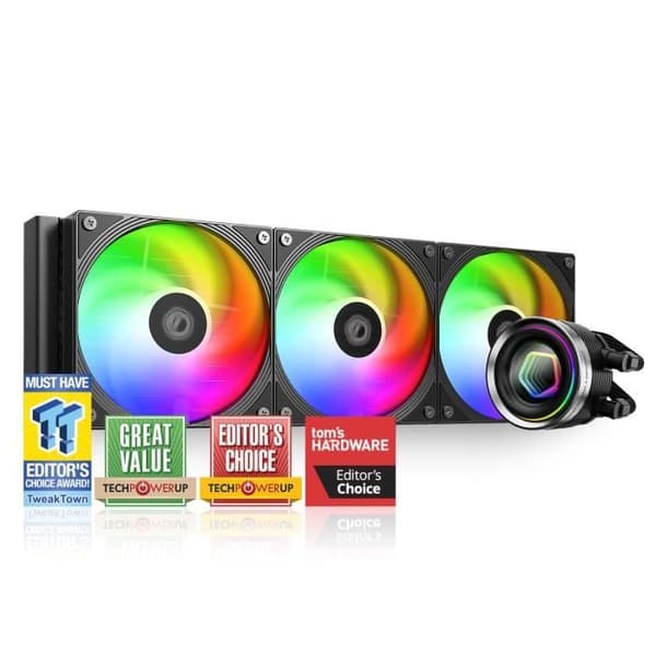 ID-COOLING FX360 INF 360 mm væskekøler til processor, spejleffekt ARGB Infinity, 3 seriekoblede 120 mm blæsere