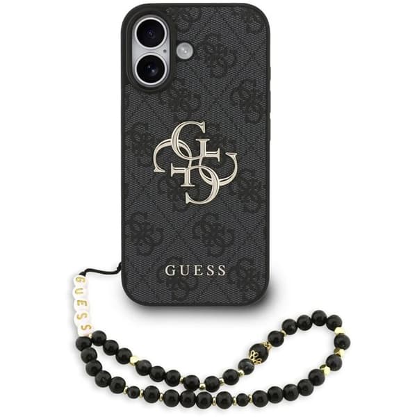 Coque Guess Hardcase 4G Classic Logo med perle-hank til iPhone 17 - Sort