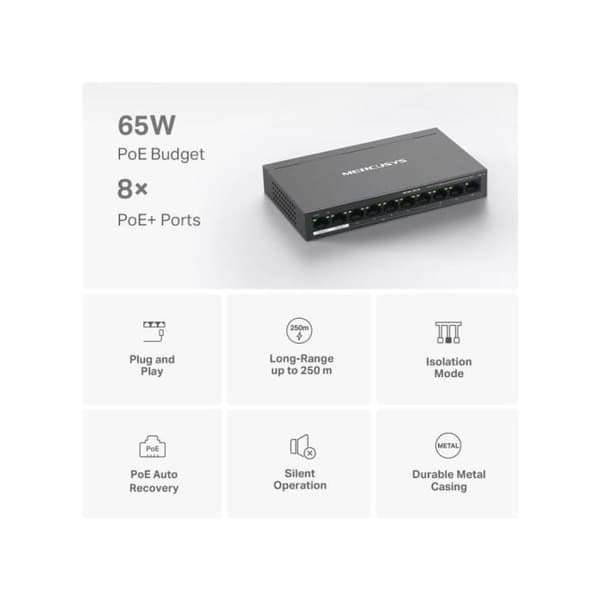 Switch - MERCUSYS - MS110P - 10 porte - Power over Ethernet (PoE) - Administreret