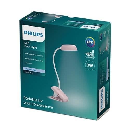 Læselampe - Philips - Klipsmodel - Farve rosa - LED-belysning - Moderne design