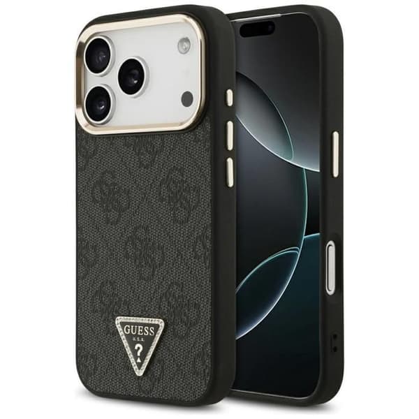 Guess 4G Triangle Logo Cover med MagSafe til iPhone 17 Pro Max Sort Guld