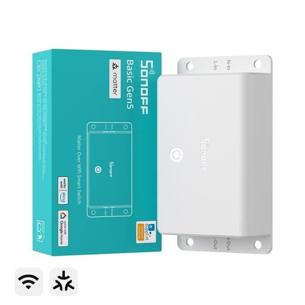 SONOFF Basic Gen5 BASIC-1GS Wi-Fi Matter tilsluttet kontakt 10A, Magic Switch, lokal kontrol, Apple Home, Alexa, Google Home
