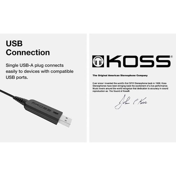 Multimedia headset - Koss - CS100-USB - Sort - Kablet - Indbygget mikrofon