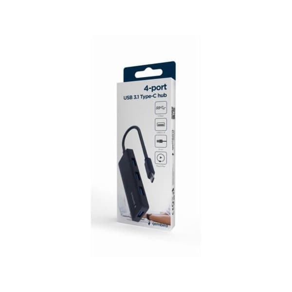 USB-C 3.1 Hub - Gembird - 4 porte - Sort - Kompakt - Elegant