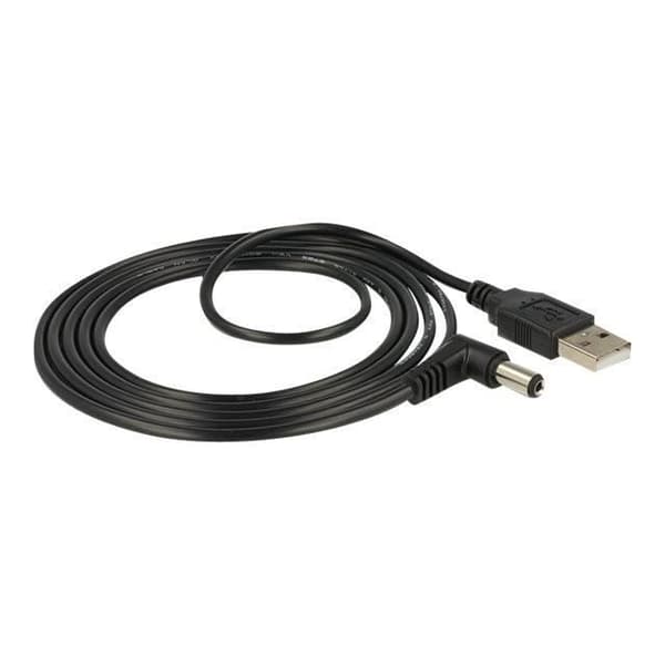 Strømkabel - DELOCK - DC jack 5,5 x 2,1 mm - USB - 1,5 m - 90° connector