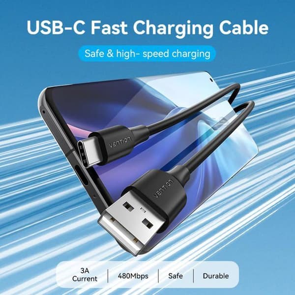 USB 2.0 kabel til USB-C - Vention - 2m - Sort - Rund - Enhed